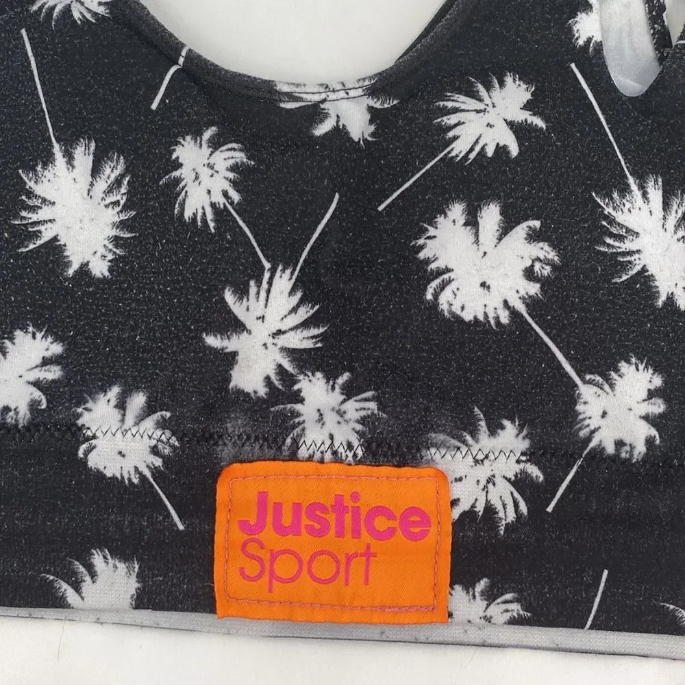 Justice oh so soft 34 Sports Bra Training Black Palm Print Pink